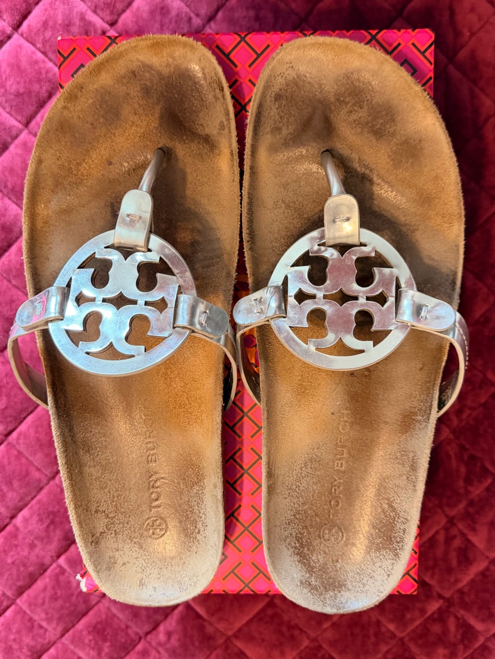 Tory Burch Silver Logo Thong Sandals size 13
